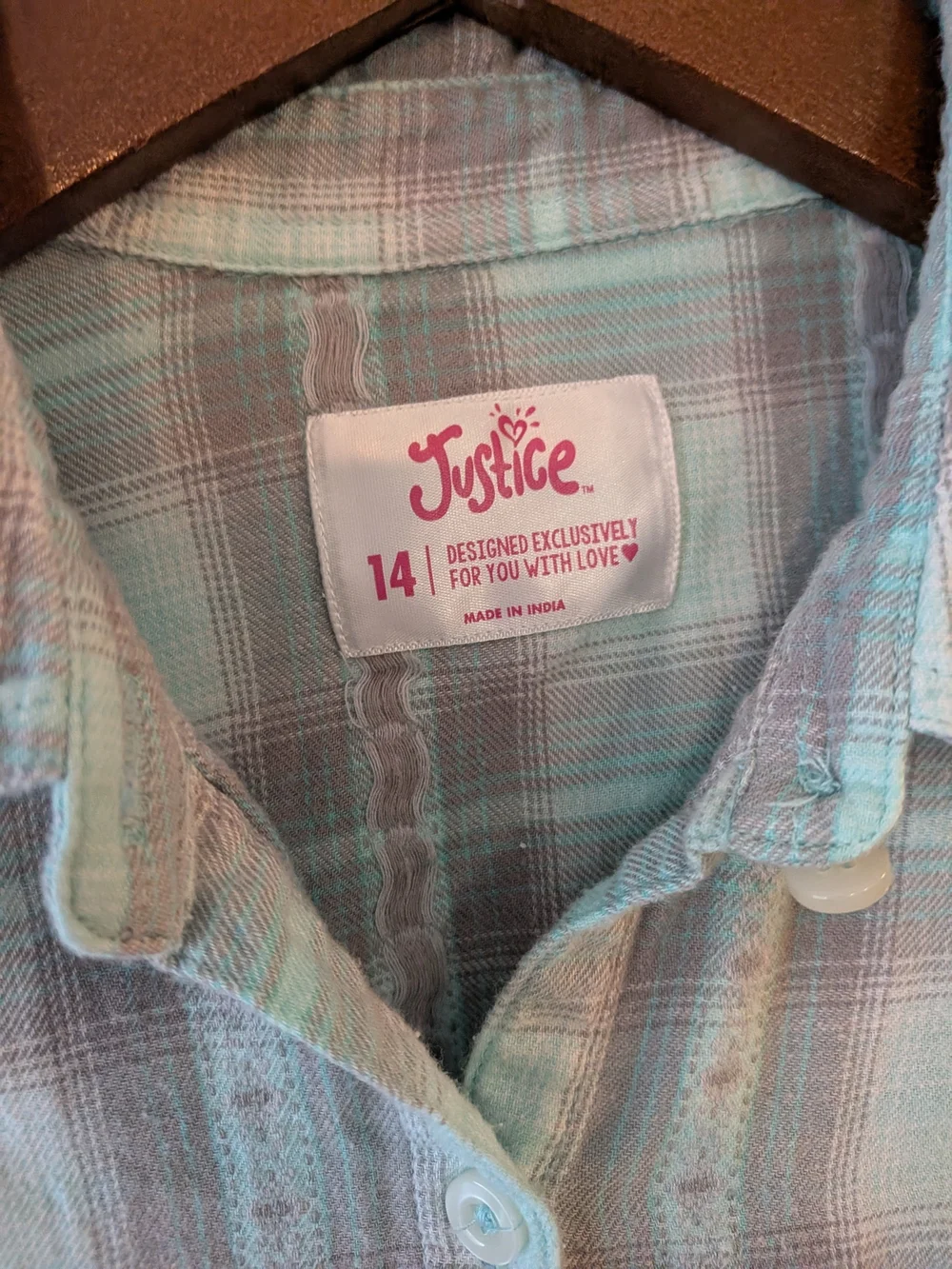 Justice Girl's Mint And Grey Button-Up Shirt